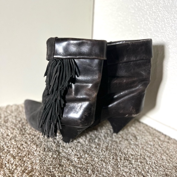PREMIUM! Pre Owned Black Suede Fringe Ankle Boots Isabel Marant x H&M Collab - Picture 2 of 6